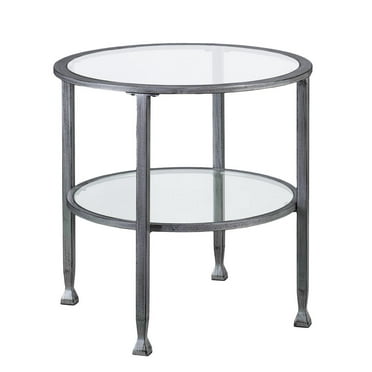 Jessie Modern Iron End Table with Round Tempered Glass Top Silver 
